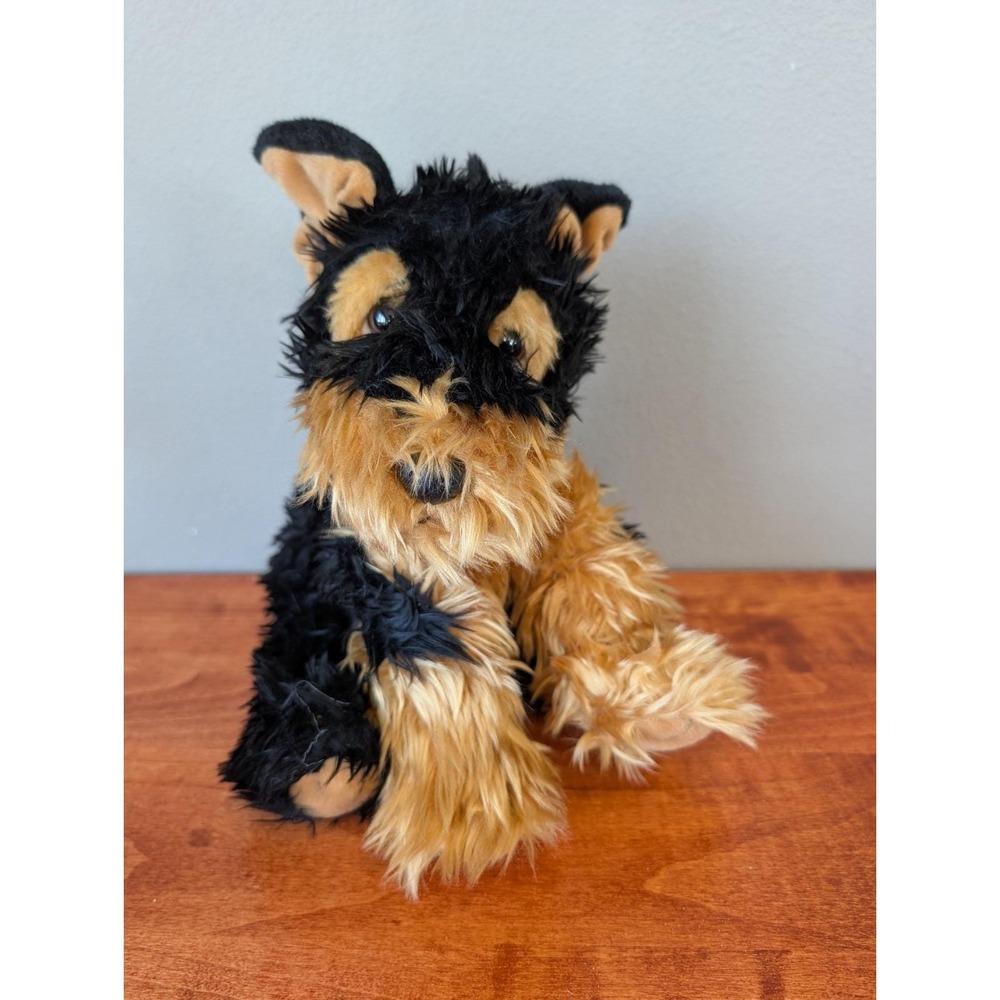 Vintage DEWIE Russ Berrie Co Yorkie Terrier Plush Med Sad Black Tan Stuffed Dog